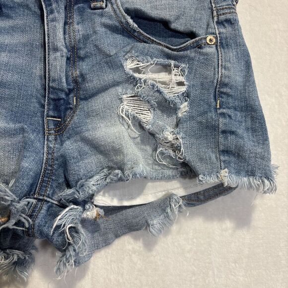 American Eagle Shorts Size 6 Hi Rise Festival Stretch Blue Denim Distressed - Picture 6 of 14